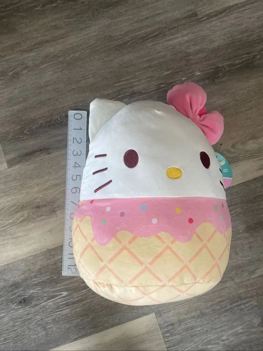 Hello Kitty Squishmallow 12” Plush Ice Cream Cone Sanrio Pink Bow